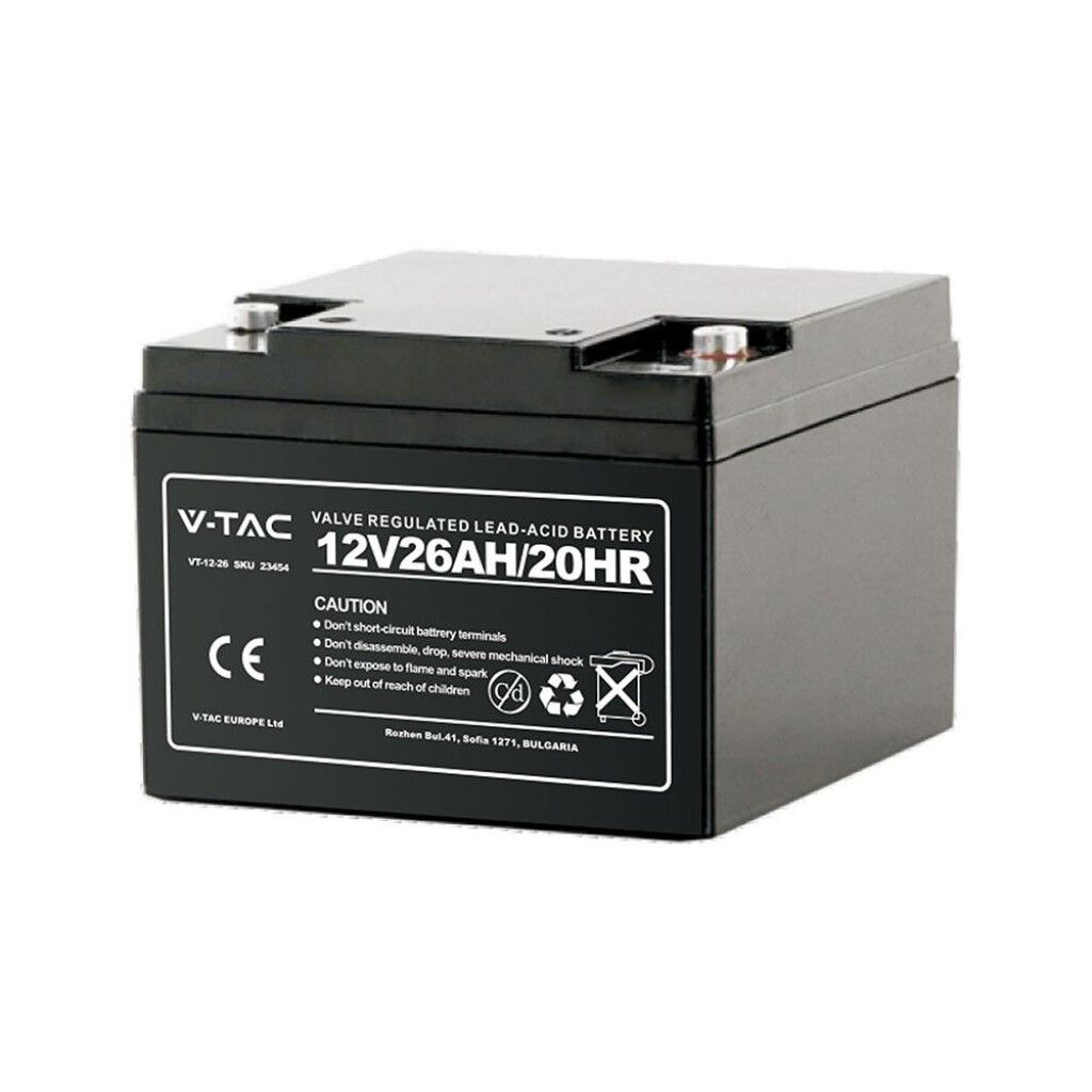 batteria al piombo acido v-tac vt-12-26 12v 26ah con terminali m5