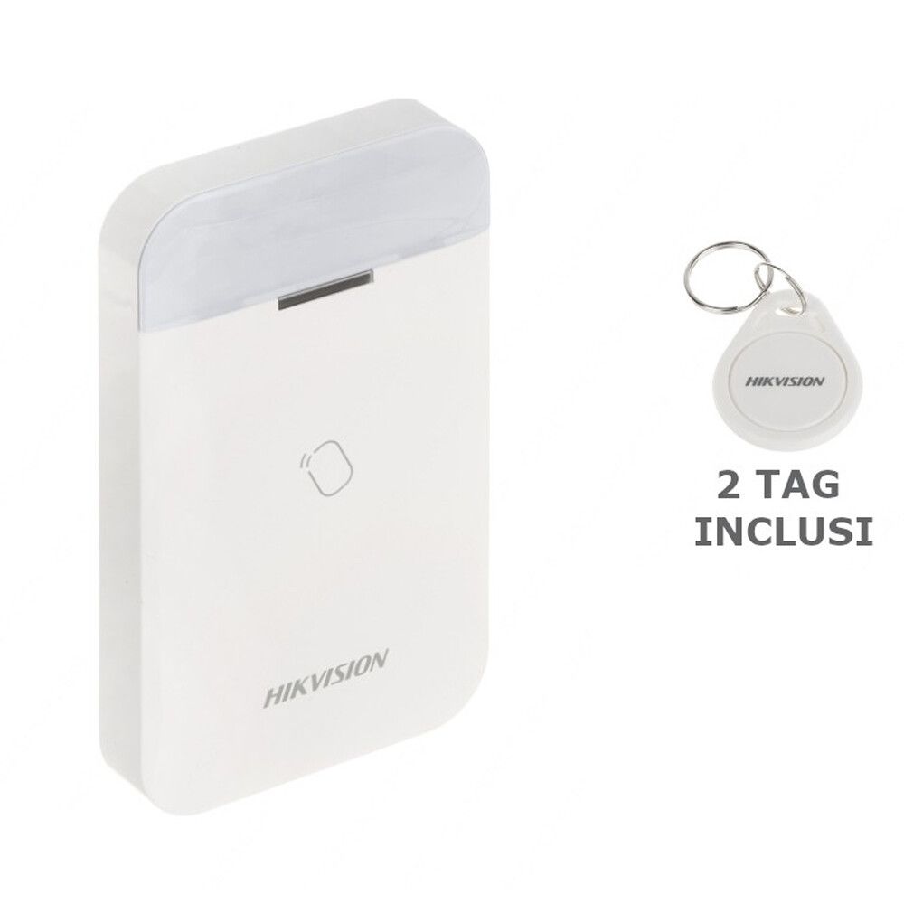 lettore tag rfid wireless hikvision ds-pt1-we 868 mhz con 2 tag