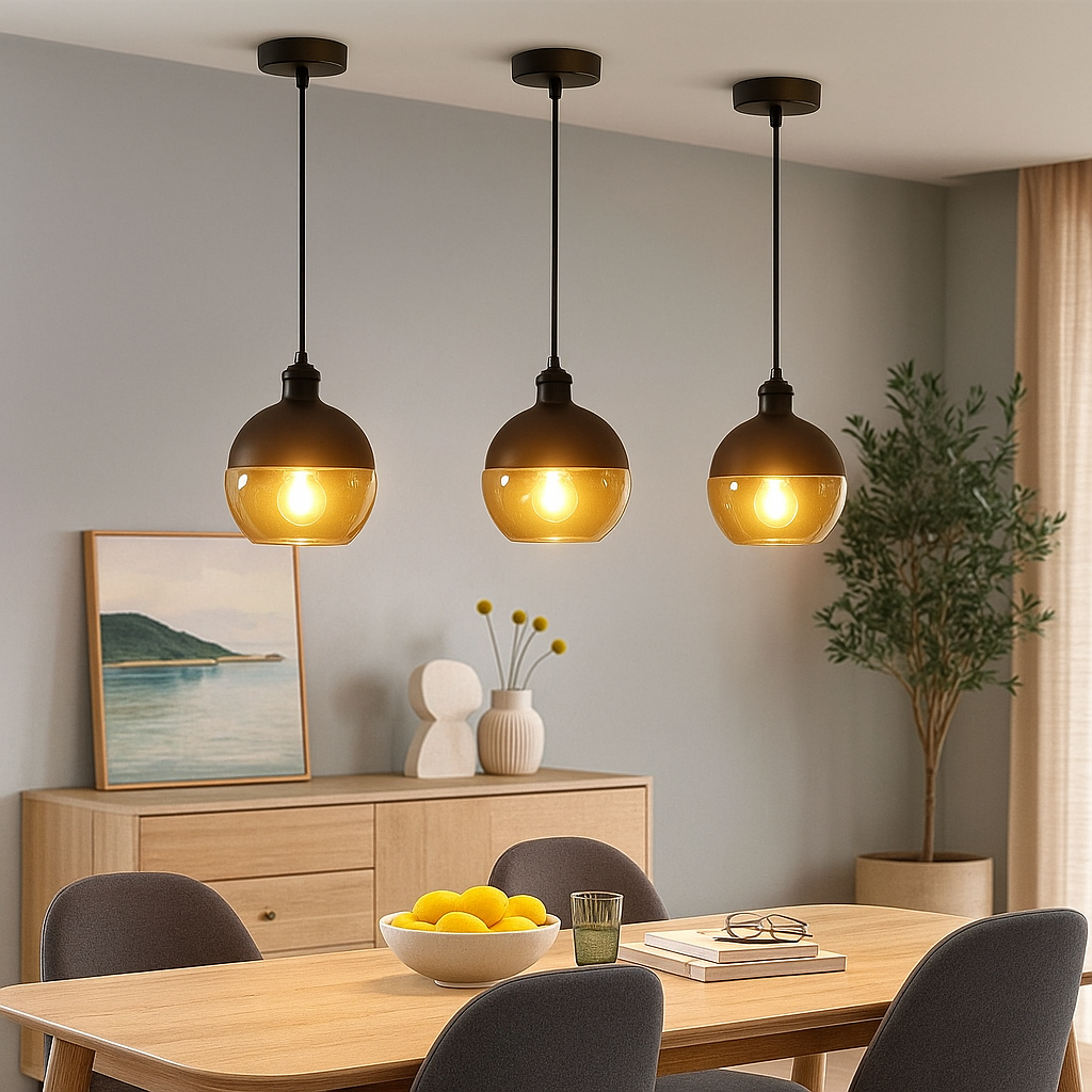 lampadario a sospensione universo lp-12-n e27 vetro ambrato - dettaglio 2