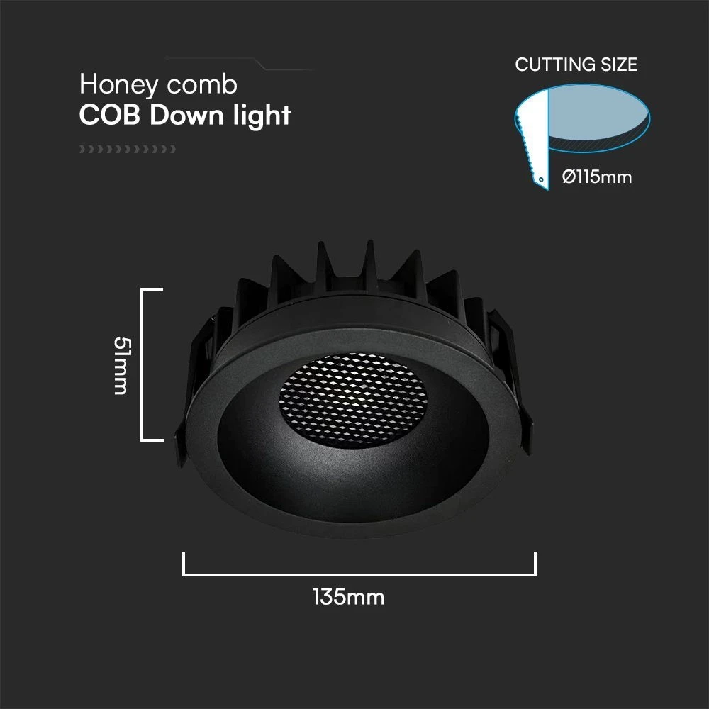 faretto led da incasso v-tac vt-17024 24w 3in1 nero con griglia honeycomb - dettaglio 2