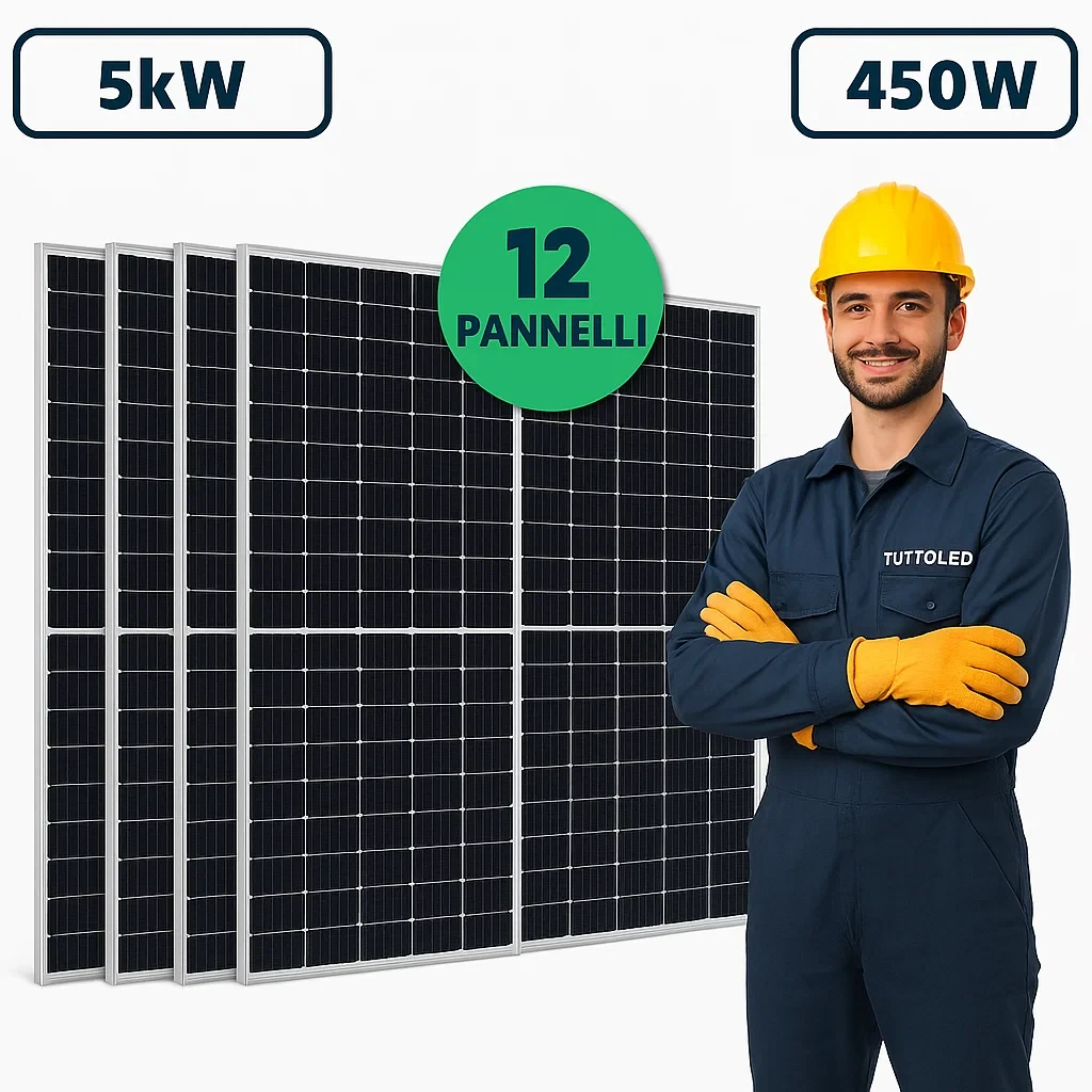 set fotovoltaico v-tac vt-450 4,95 kw con 11 pannelli monocristallini da 450 w