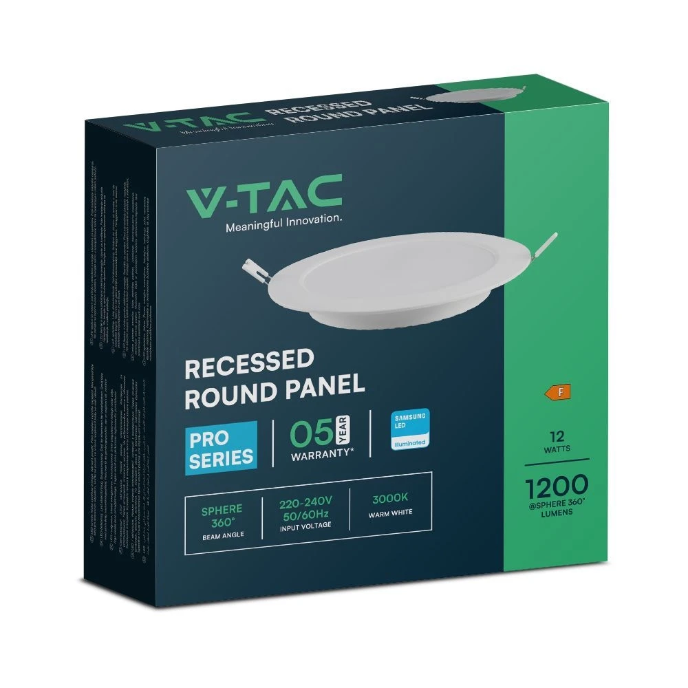 pannello led da incasso v-tac vt-61012rd-s 12w samsung 3000k rotondo - dettaglio 2