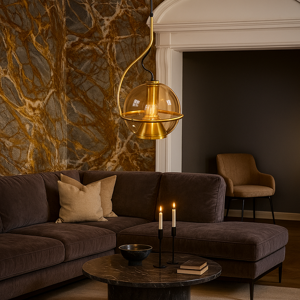 lampadario a sospensione universo gioia gold con vetro orientabile e27