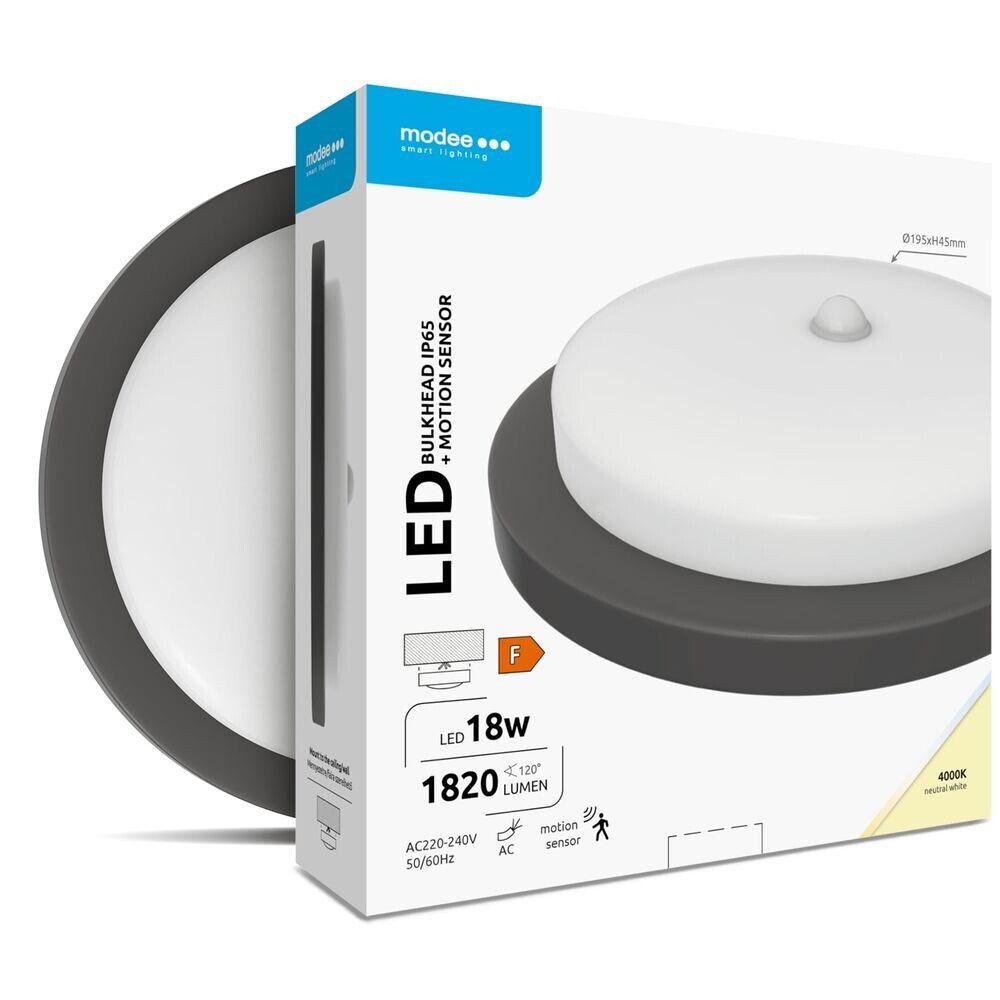 plafoniera led modee ml-bh4000k18wrs-b 18w 4000k ip65 con sensore pir nera