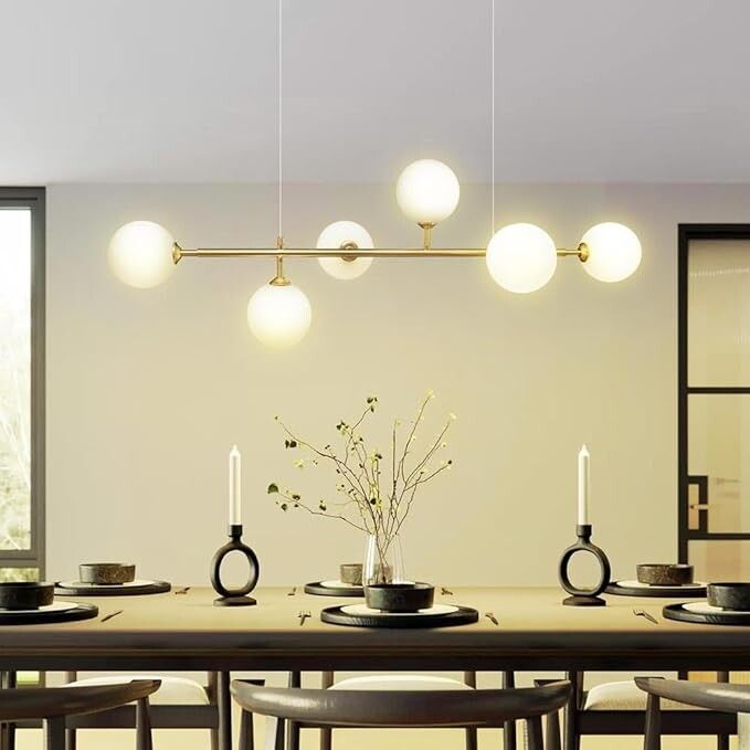 lampadario a sospensione universo a 6 sfere in vetro bronzo con attacco g9 - dettaglio 2