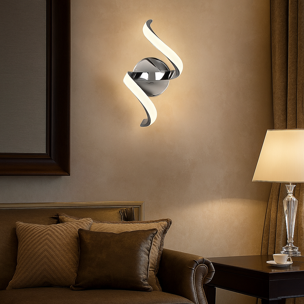 applique led universo e58-a3c spirale argento 9w 3 tonalità di luce