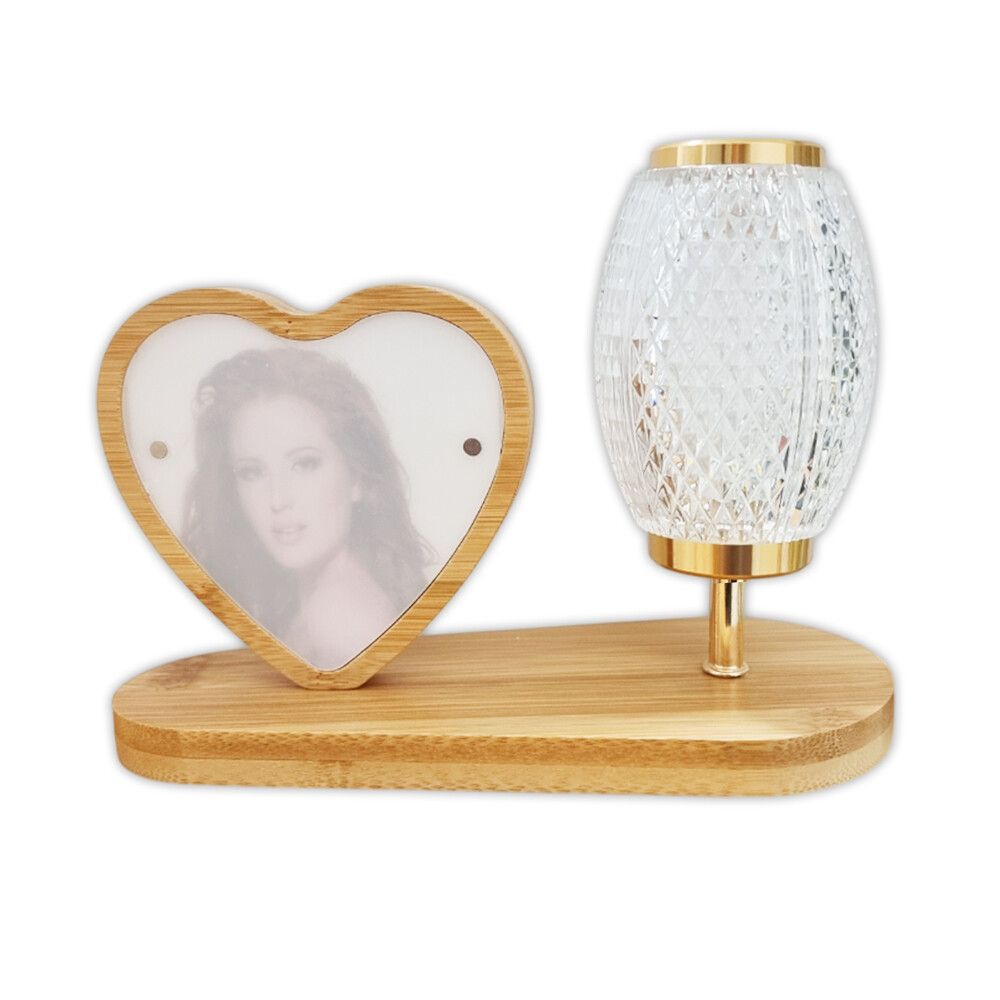 lampada led da tavolo in legno con portafoto a cuore 5w - dettaglio 2