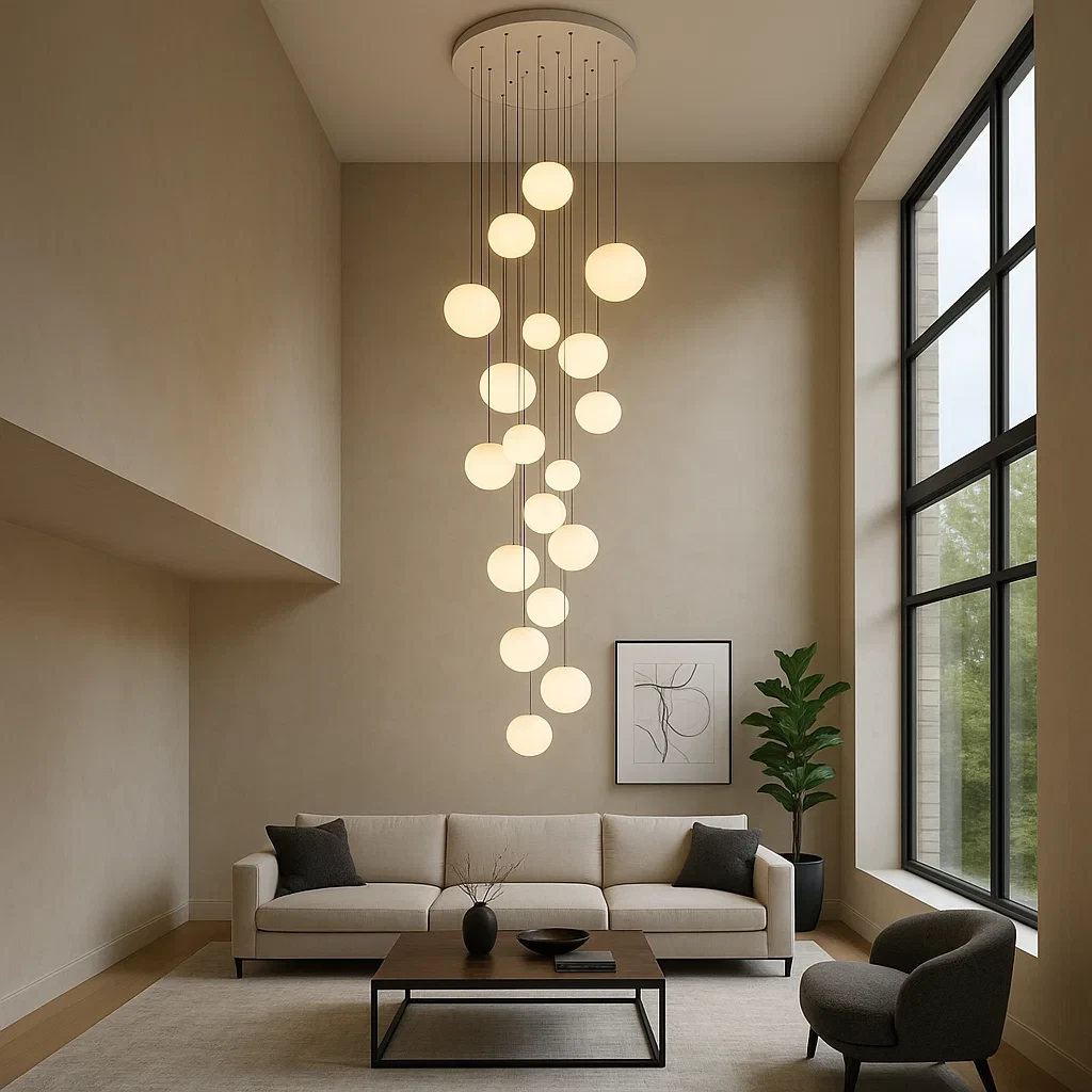 lampadario universo b95 a 19 pendenti g9 con cavi regolabili
