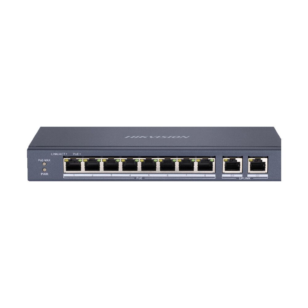 switch poe hikvision ds-3e0310p-e/m 8 porte fast ethernet con 2 uplink gigabit