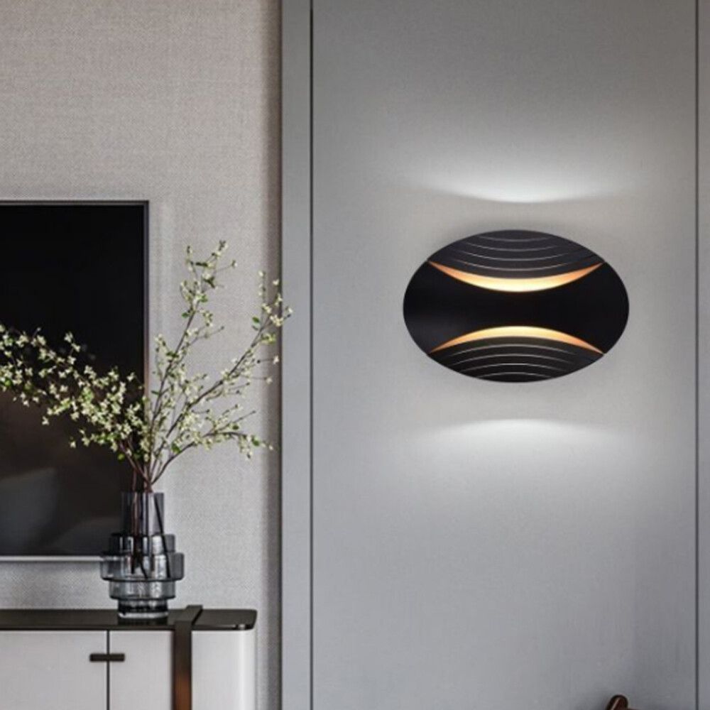applique led ovale universo 3 color aq15-n3c 6w nera a doppia emissione
