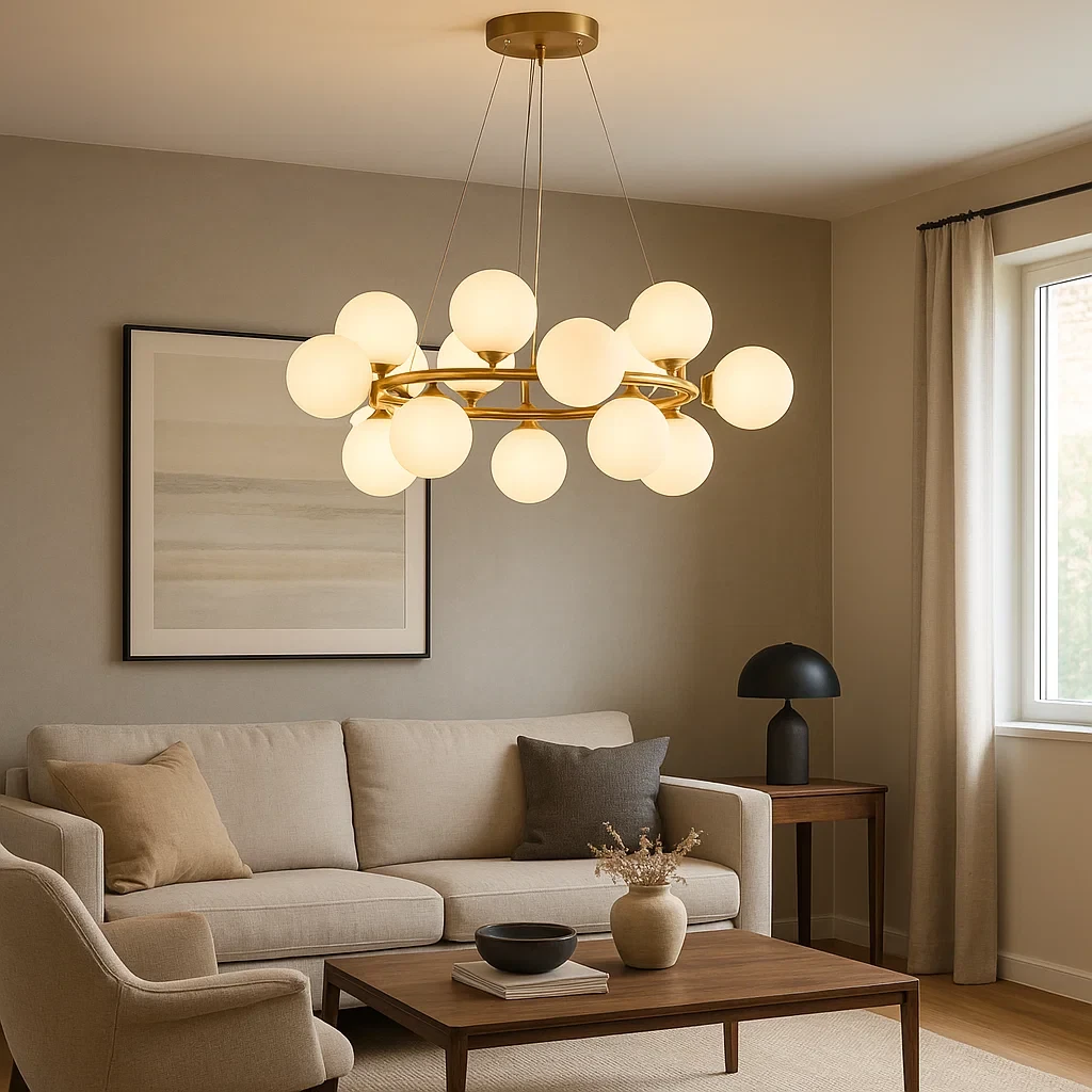 lampadario universo b94 15 sfere oro attacco g9
