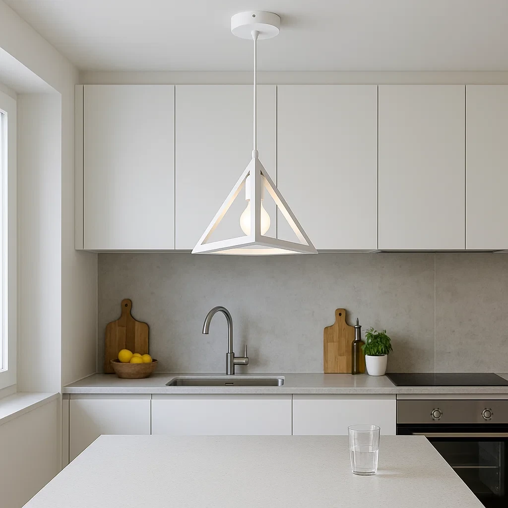lampadario a sospensione universo a35-b triangolo 3d bianco e27