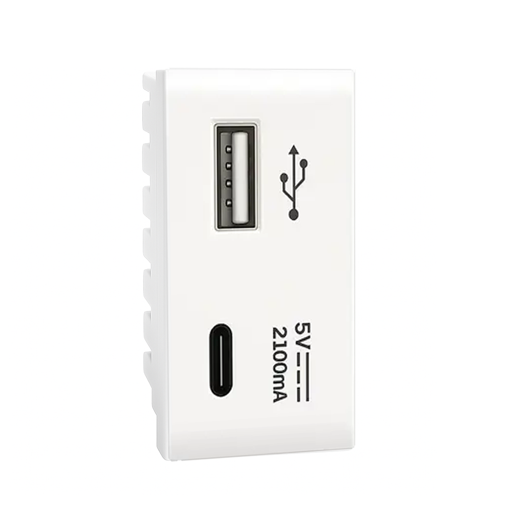 presa di ricarica usb-a e usb-c atm domotic serie ginevra bianca 5 v 2,1 a