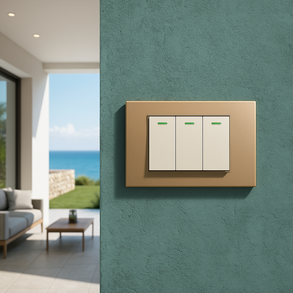 placca atm domotic serie ginevra 3 posti gold satinato