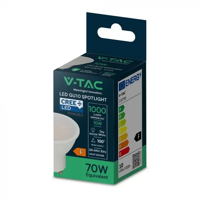 faretto led gu10 v-tac vt-271 10w 6500k 100° - dettaglio 3
