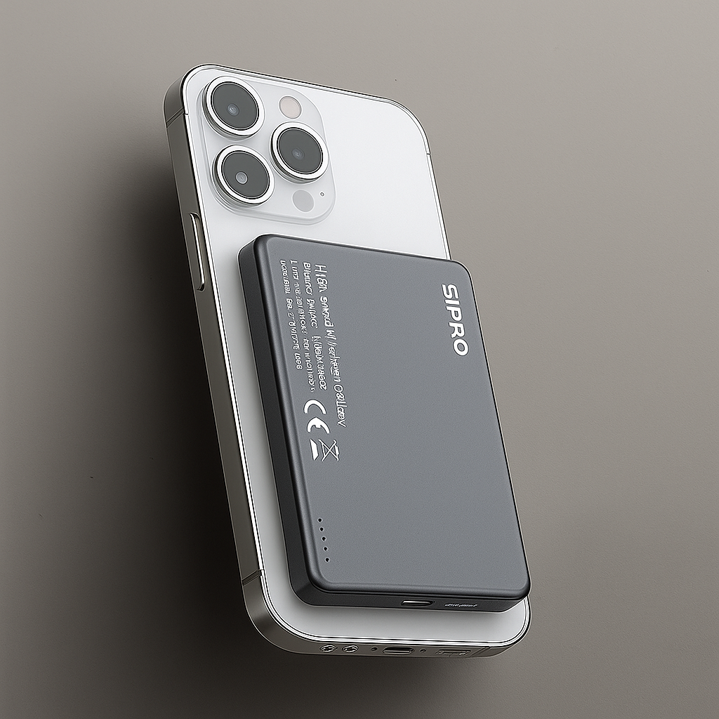 power bank magnetico siipro sp-101v ultrasottile 5000 mah con ricarica wireless 15 w
