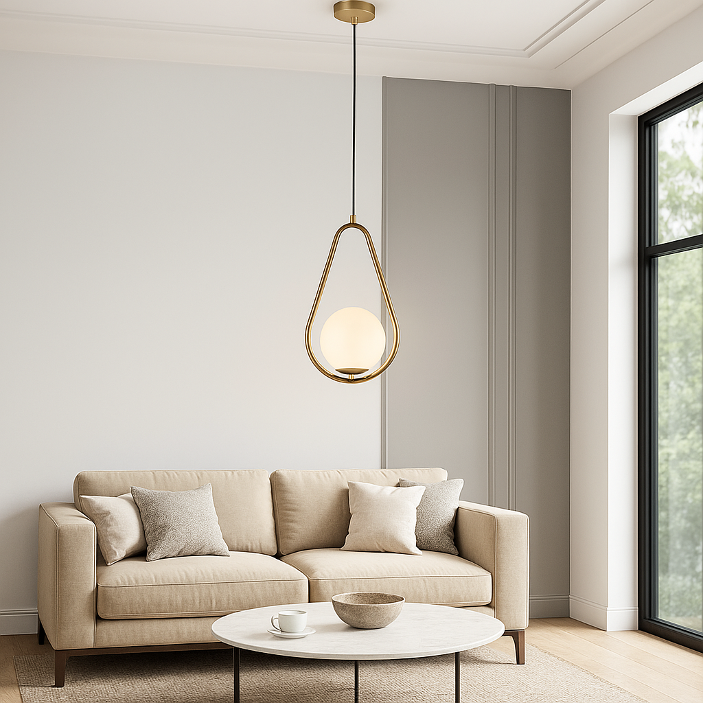 lampadario a sospensione universo a27 g9 oro con sfera opalina