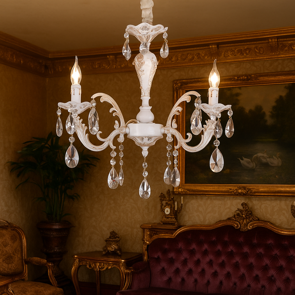 lampadario classico universo a01-3 3 luci e14 con pendenti effetto cristallo - dettaglio 2