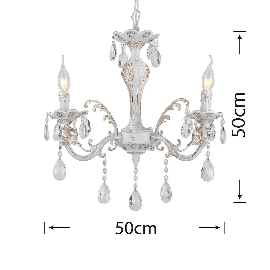 lampadario classico universo a01-3 3 luci e14 con pendenti effetto cristallo - dettaglio 3