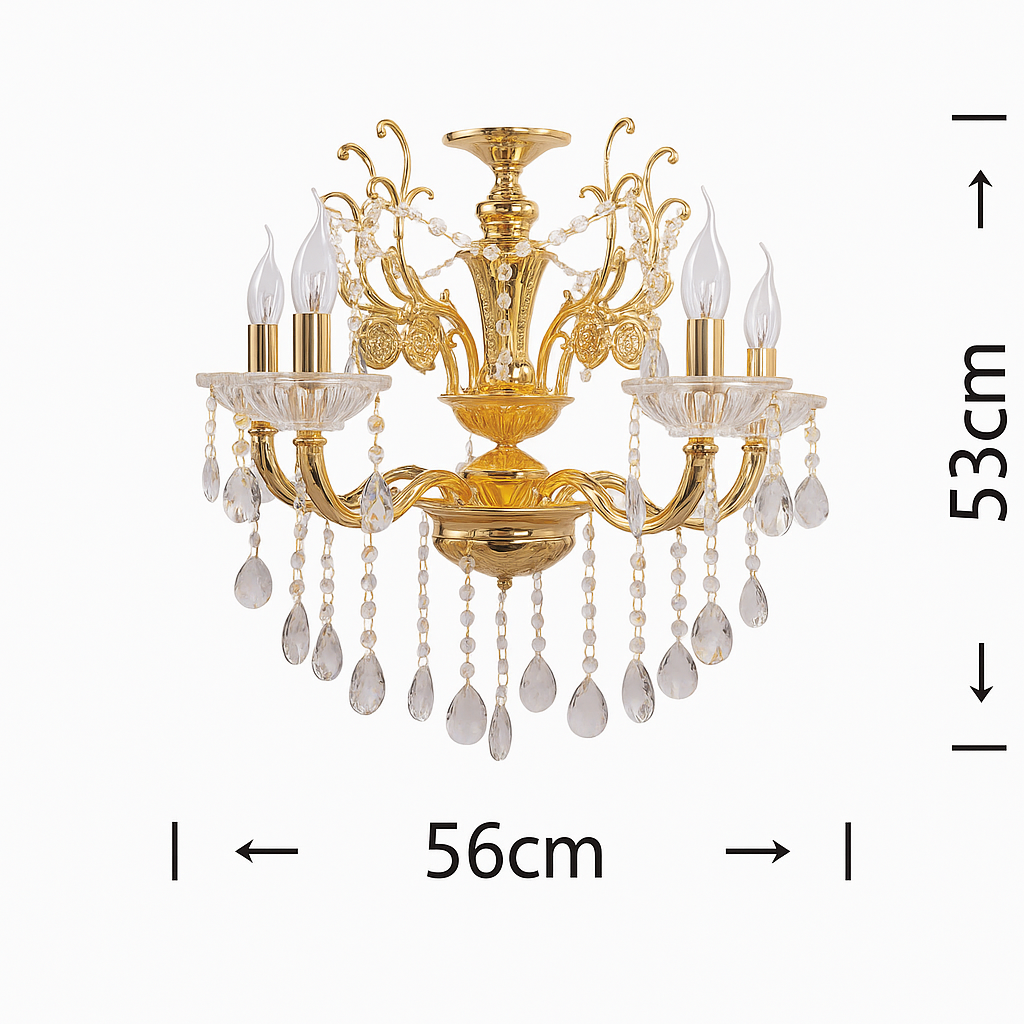 lampadario universo classico oro 5 luci e14 con pendenti in vetro - dettaglio 2