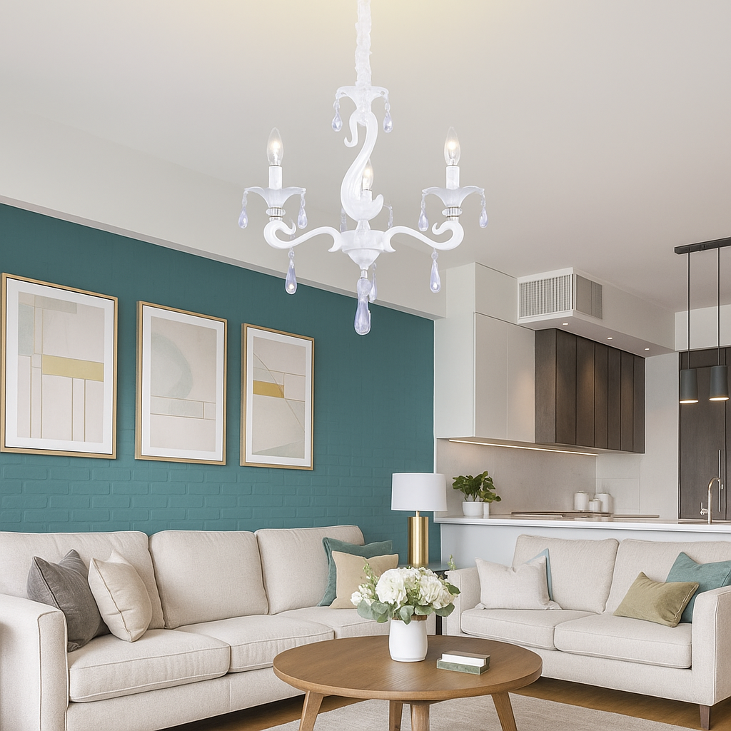lampadario classico universo a15-3 3 luci e14 bianco con pendenti - dettaglio 2