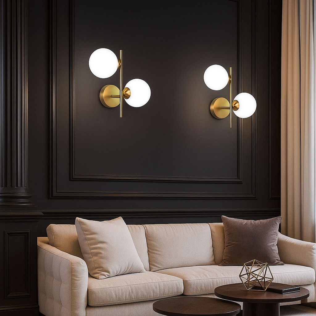 applique interno universo aq42 2xg9 ottone con sfere bianche