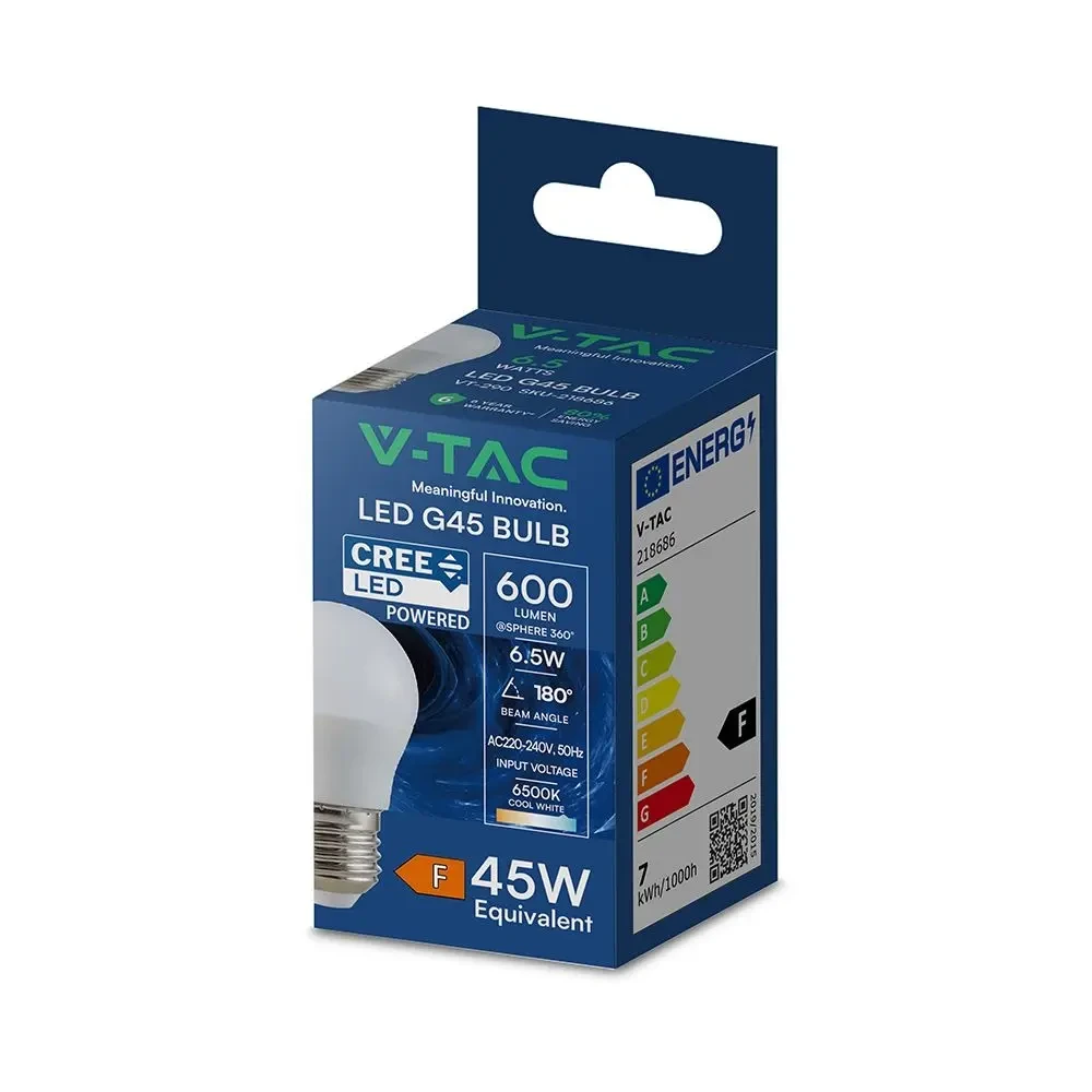 lampadina led v-tac vt-290 e27 g45 6,5w 6500k chip cree - dettaglio 2