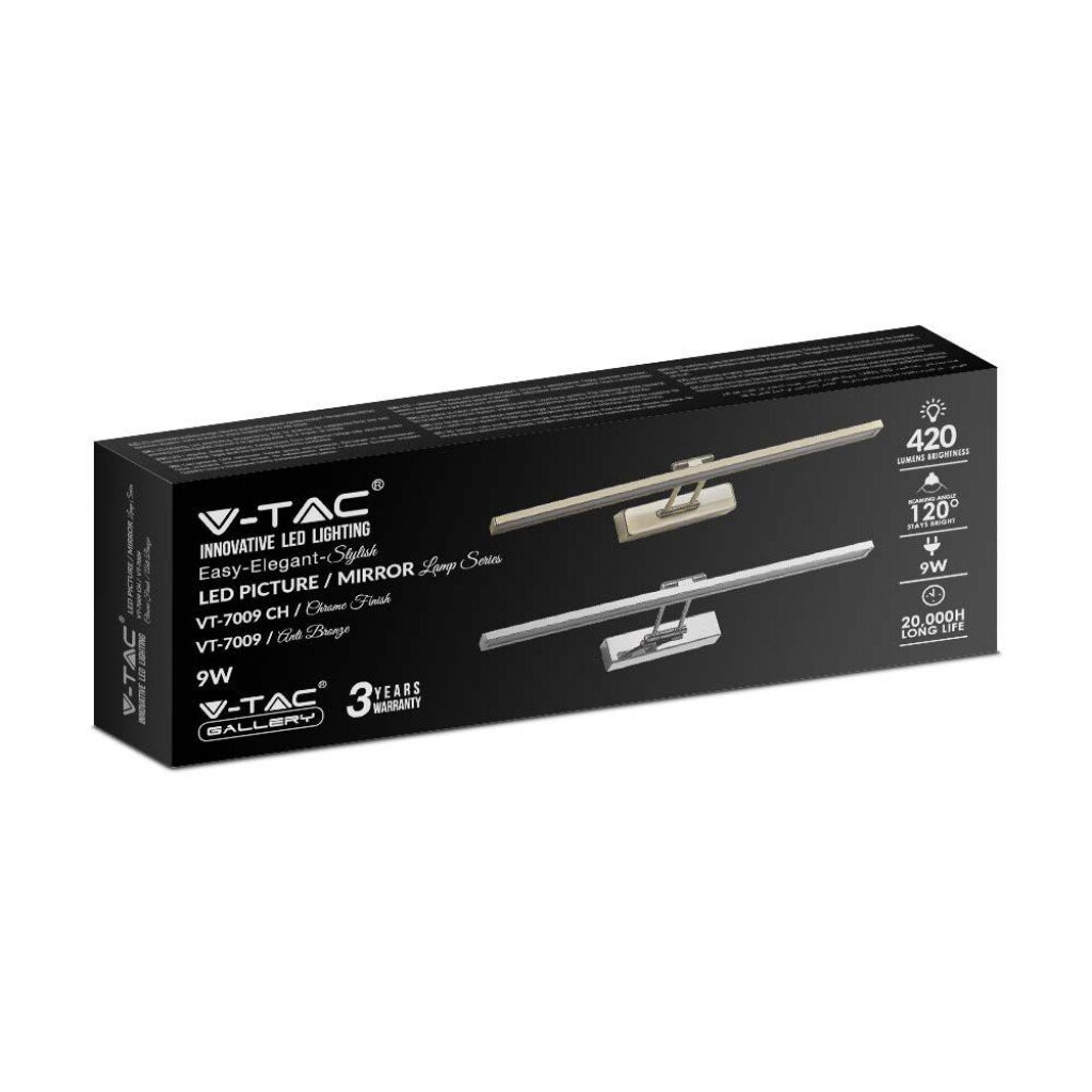 lampada led da specchio v-tac vt-7009ch 9w cromata 3000k - dettaglio 2