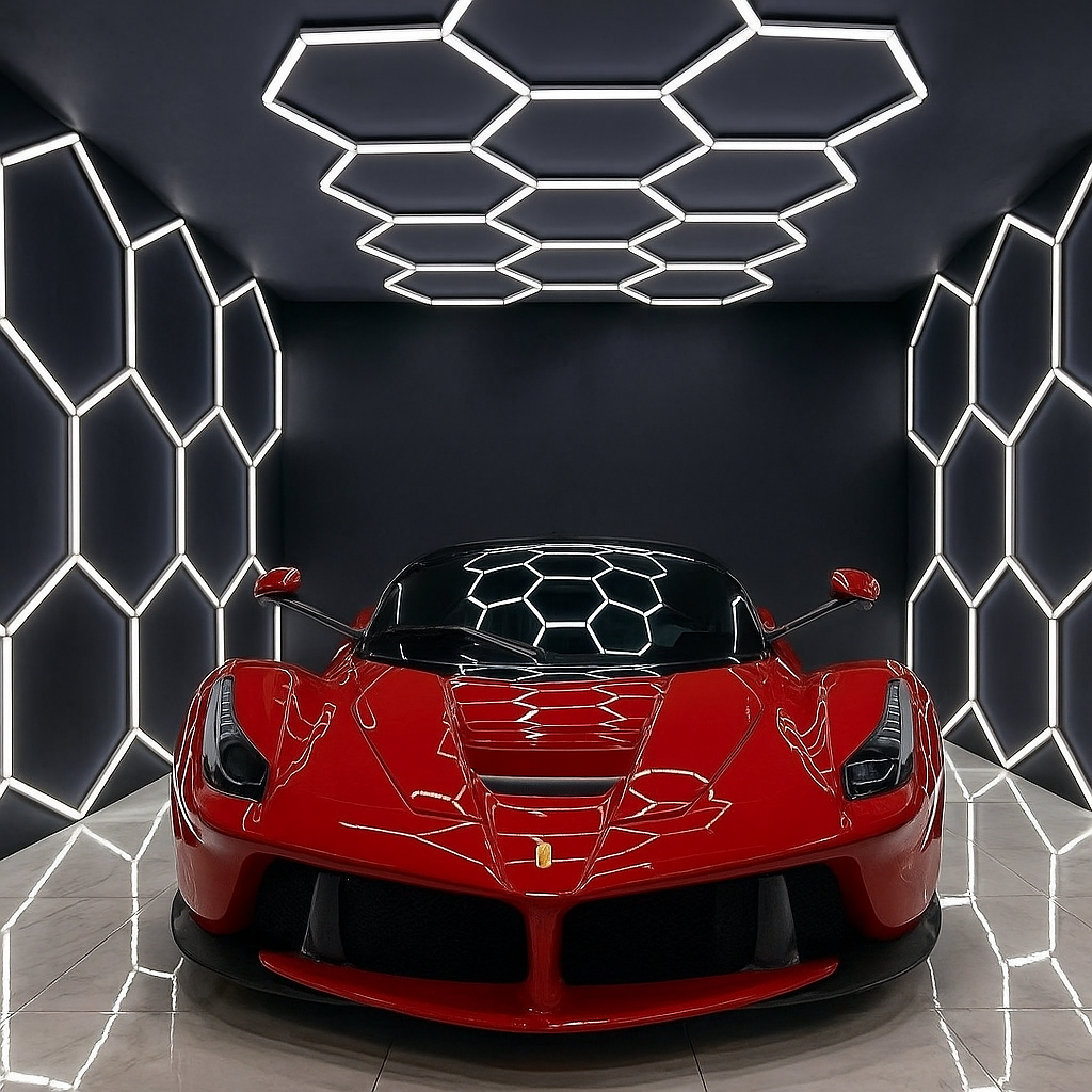 Luci Esagonali LED Per Garage 680W: Illuminazione A Nido D'ape Alta Luminosità Per Officina E Salone Auto