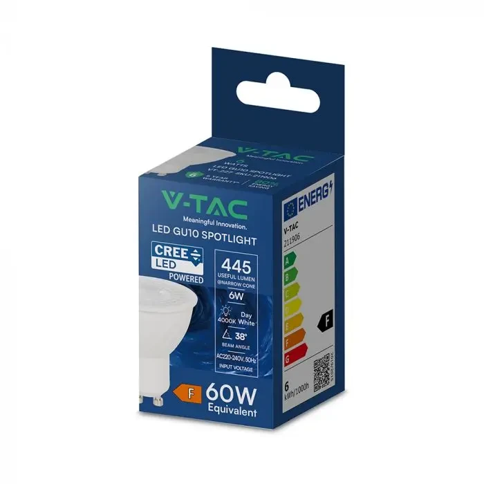 faretto led gu10 v-tac vt-227 6w 4000k 38 gradi - dettaglio 2