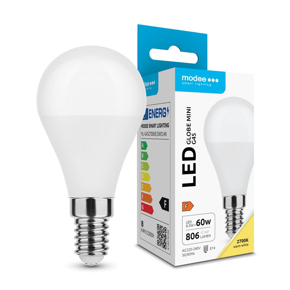 lampadina led mini globo g45 modee e14 8,5w 2700k 806 lm