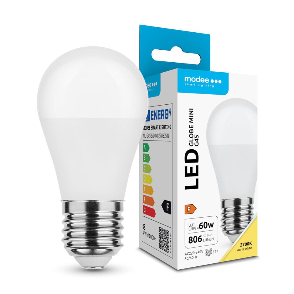 lampadina led mini globo g45 modee e27 8,5w 2700k 806lm