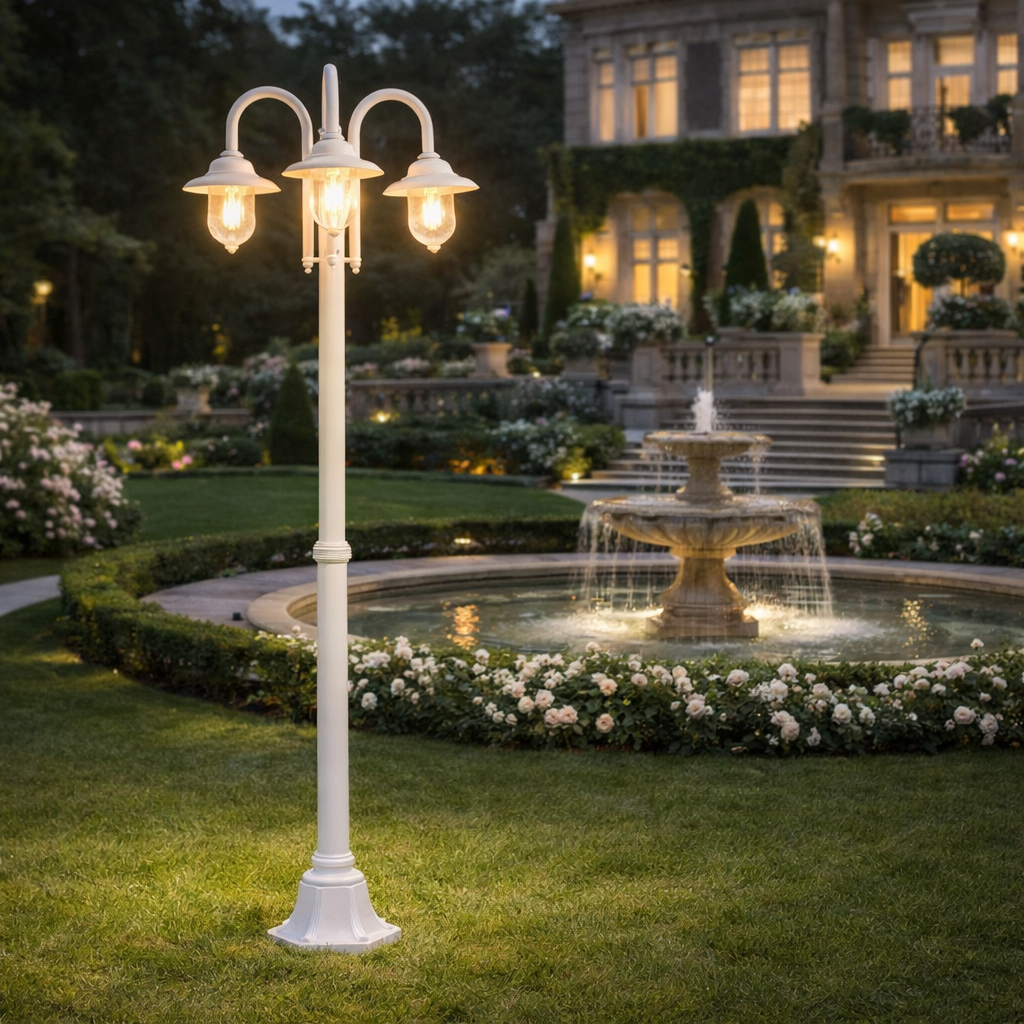 lampione da giardino universo pt-03b 3 luci e27 bianco ip54