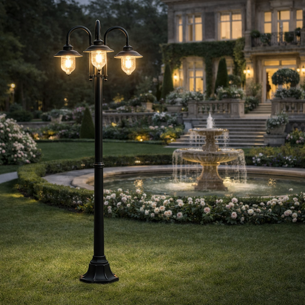 lampione da giardino universo pt-03n 3 luci e27 nero ip54