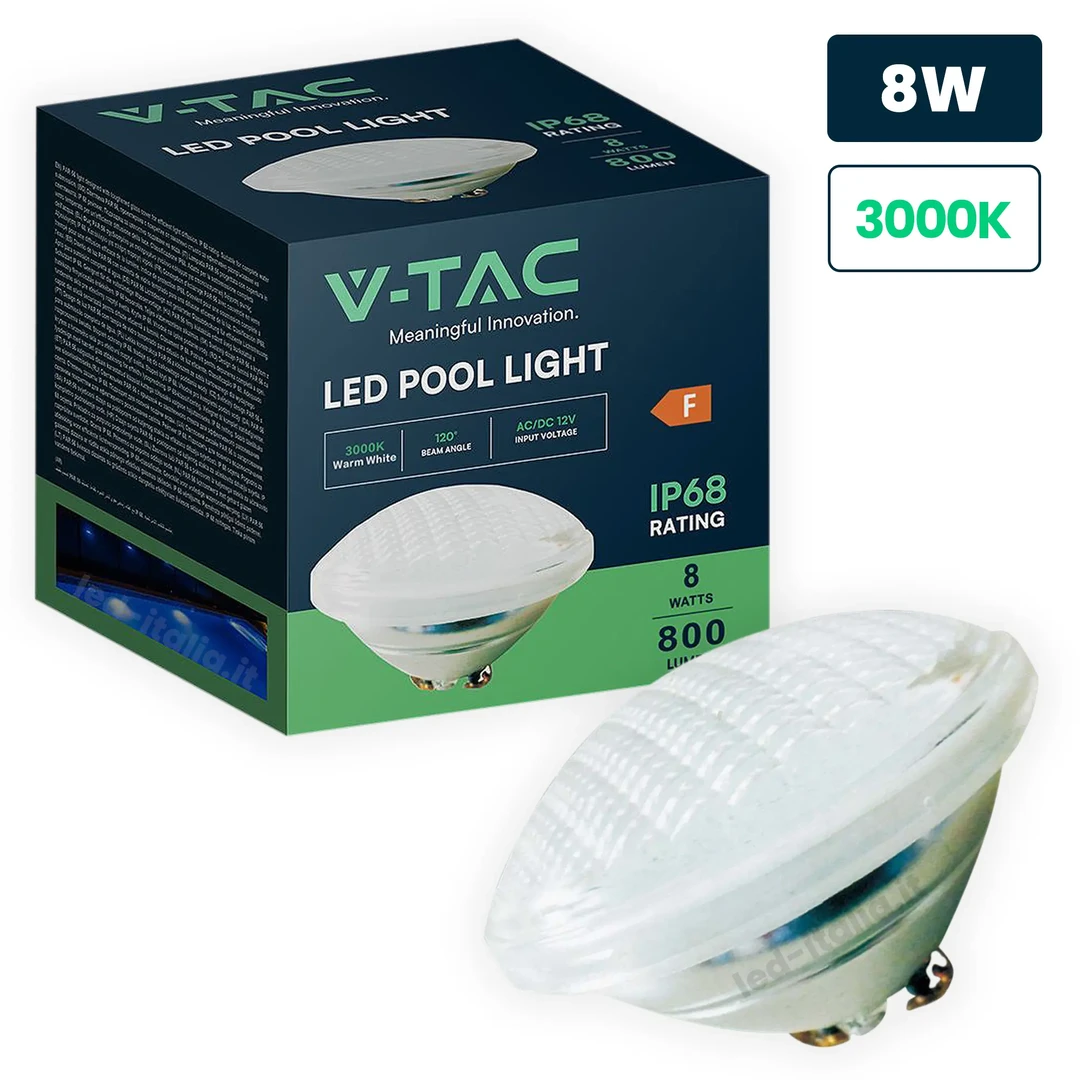 lampada led piscina v-tac vt-1258 par56 8w 3000k ip68 - dettaglio 2