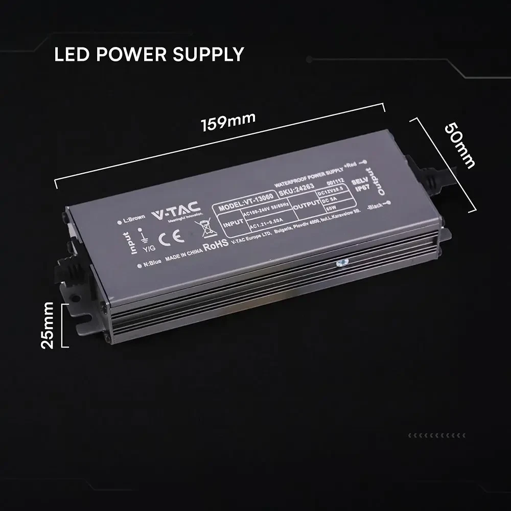 alimentatore led v-tac vt-13060 60w 12v 5a ip67 - dettaglio 2