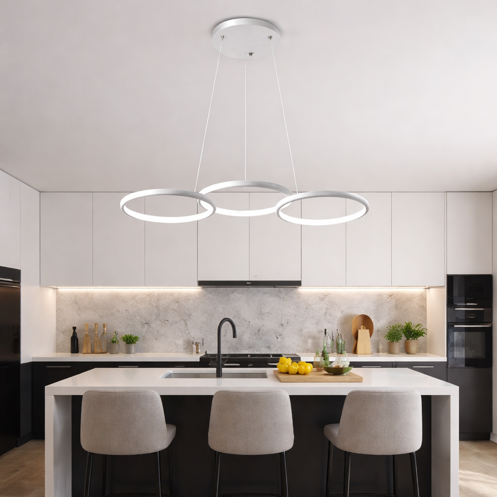 lampadario led a sospensione universo 3 color b63-b3c 40w tre anelli bianco