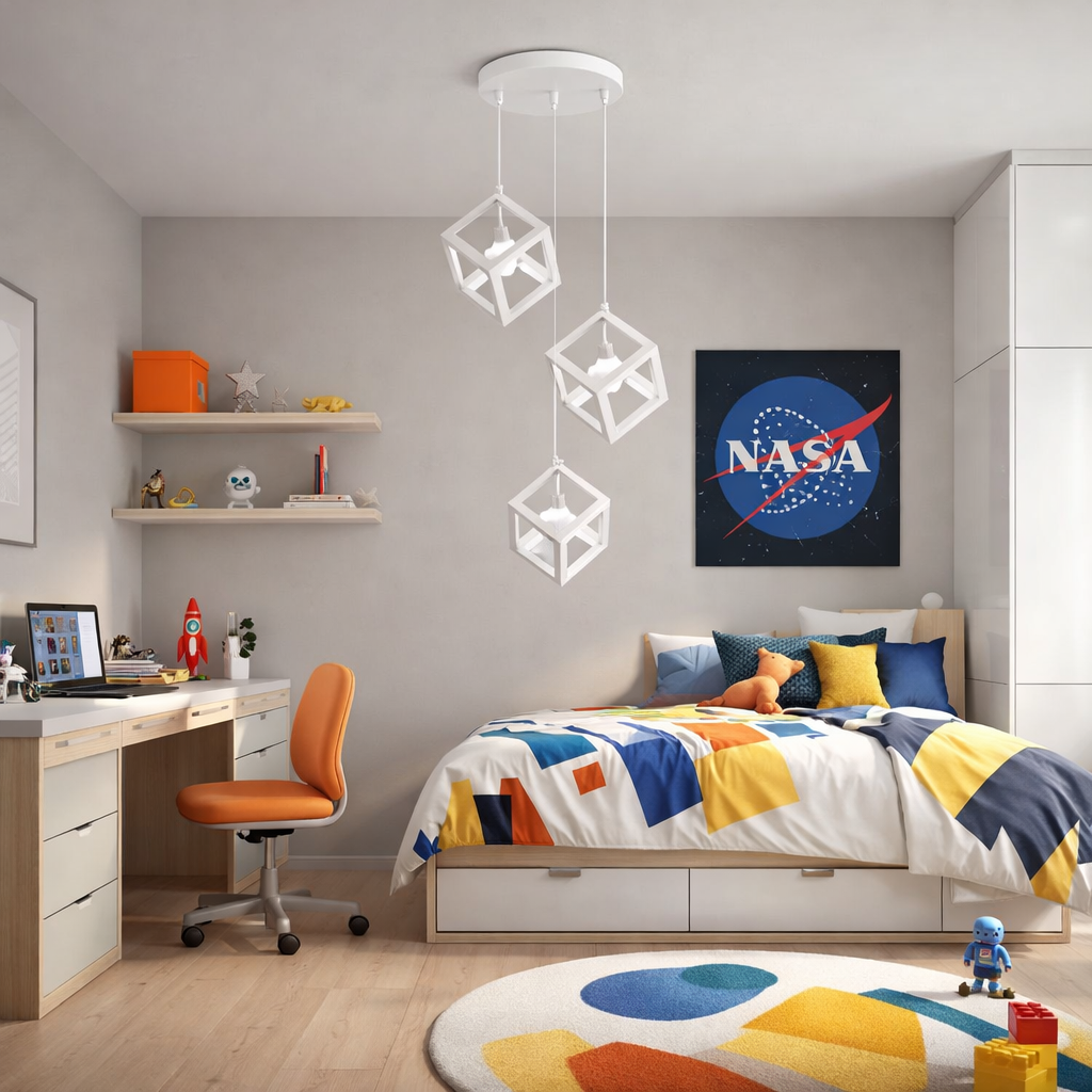 lampadario a sospensione universo lp-47b 3 luci e27 cubi bianchi