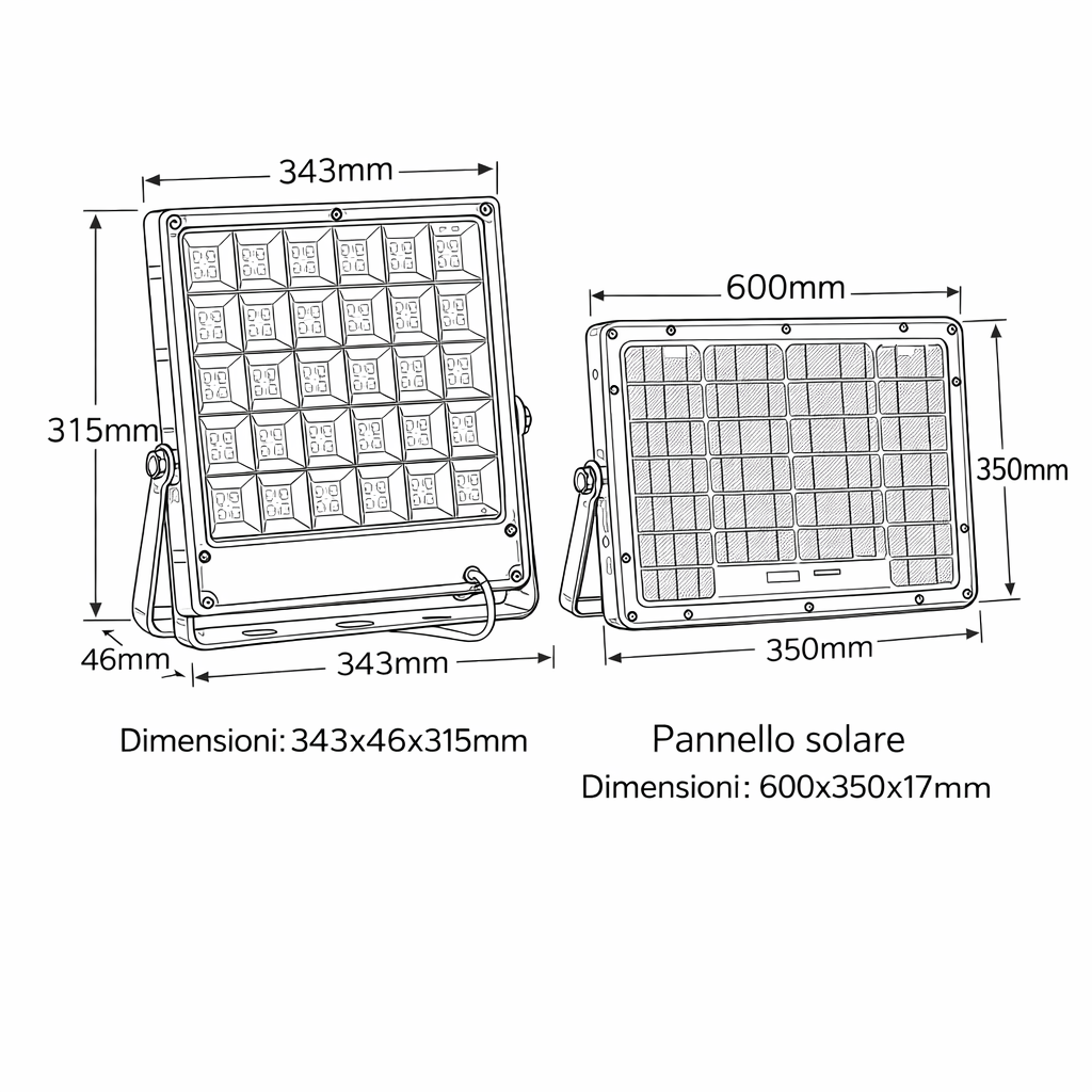 faro led solare grifi 1000w 6500k con pannello separato e telecomando - dettaglio 2