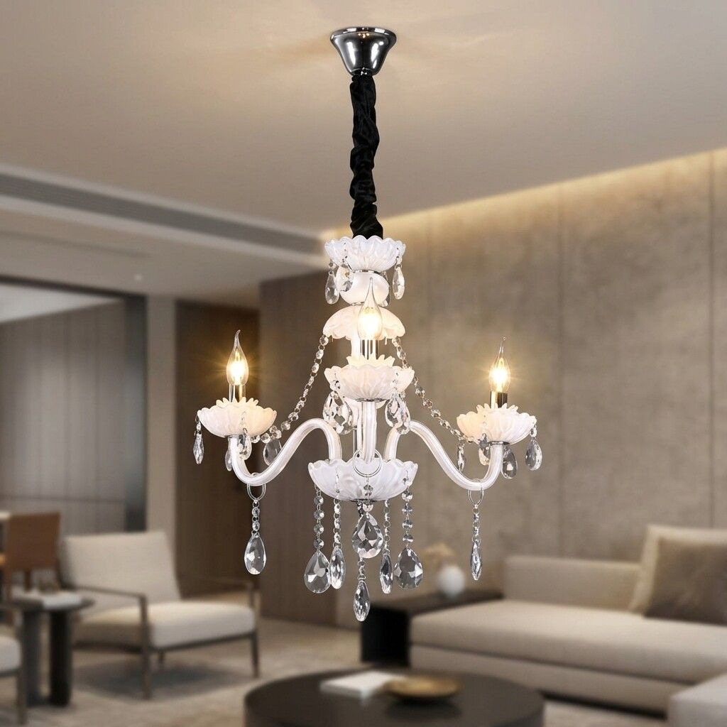 lampadario vivalamp 3 luci e14 bianco con pendenti decorativi