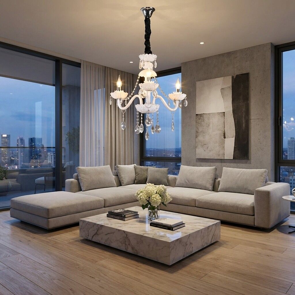 lampadario vivalamp 3 luci e14 bianco con pendenti decorativi - dettaglio 2