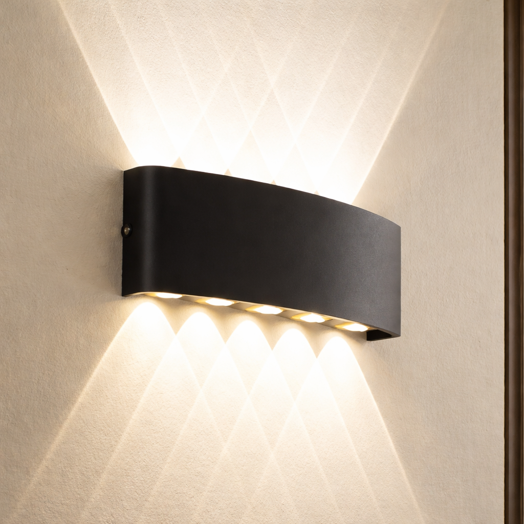 applique da esterno grifi 3 colori curv-20-n 20w nera con selettore cct