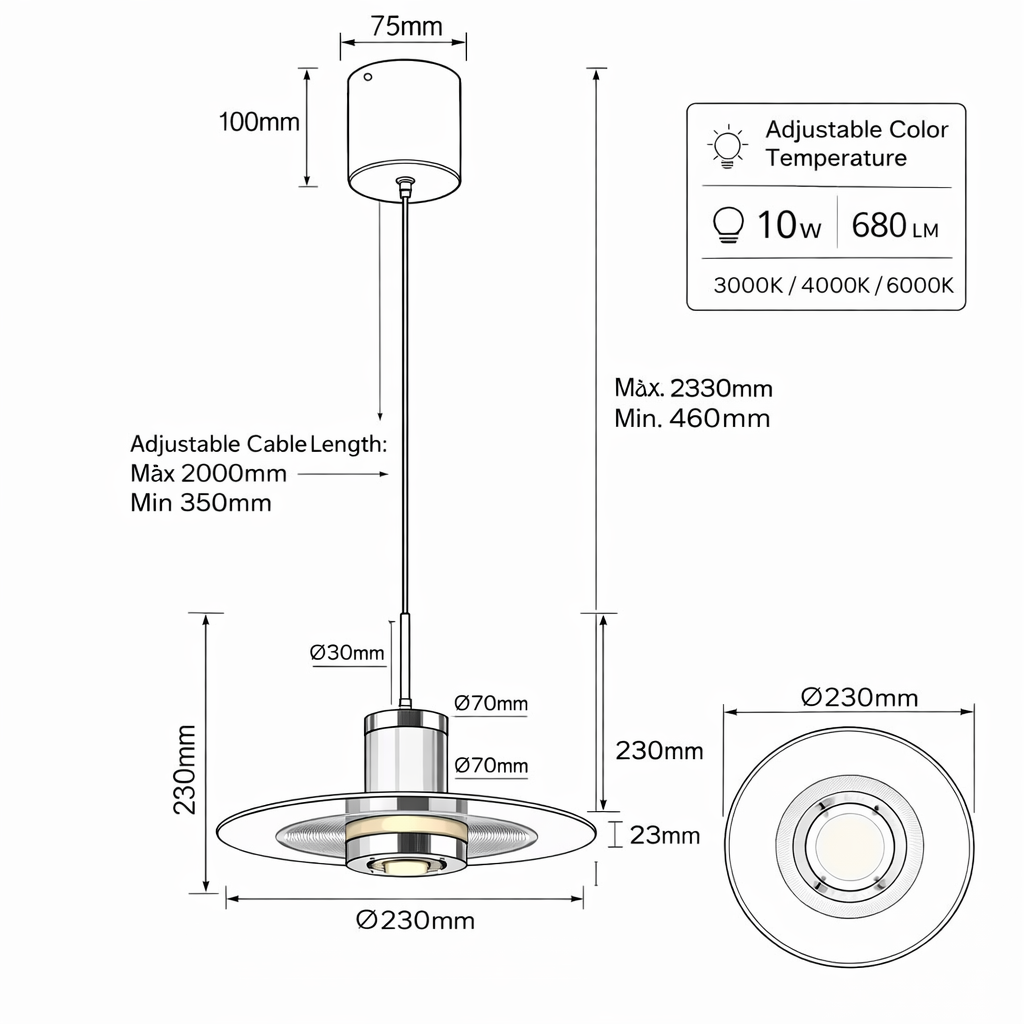 lampadario a sospensione led grifi 3 colori 10w cct regolabile - dettaglio 2