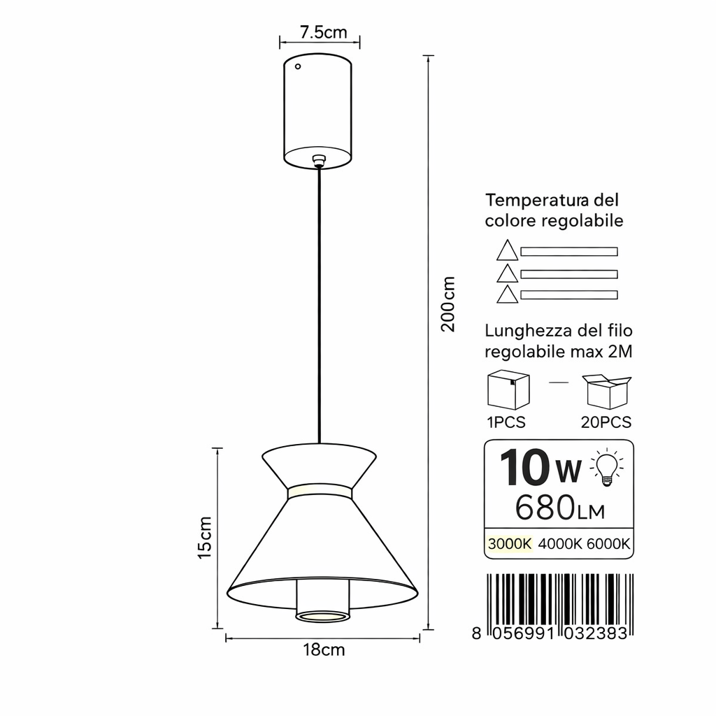 lampadario a sospensione led 10w cct regolabile - dettaglio 2