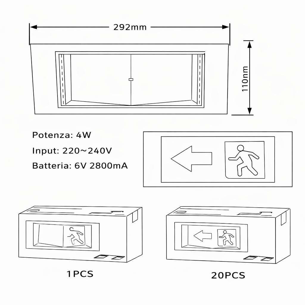 lampada di emergenza led da incasso grifi yj-wc02 4w con freccia - dettaglio 3