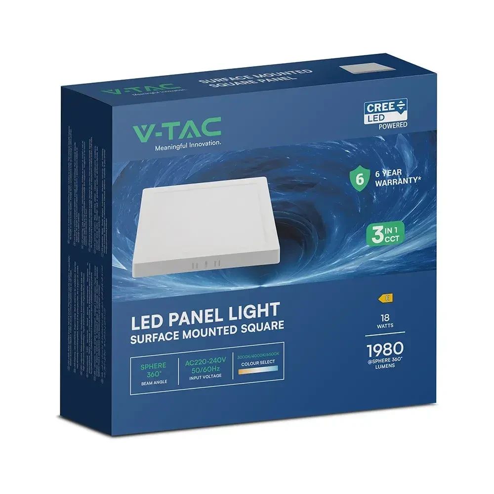 plafoniera led quadrata v-tac vt-60018cct 18w cct 3 temperature