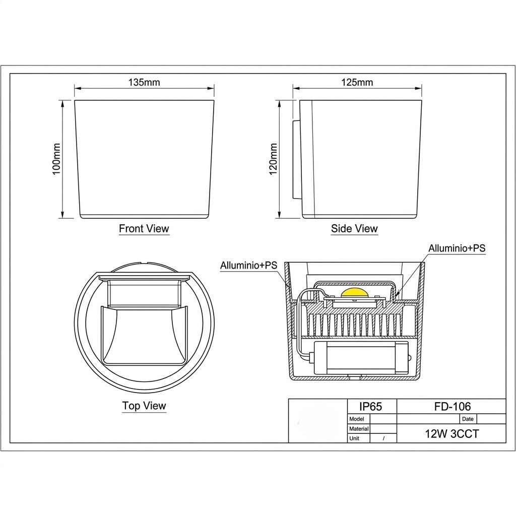 applique led da esterno grifi 3 colori fd-106 nera 12w 3cct ip65 - dettaglio 2
