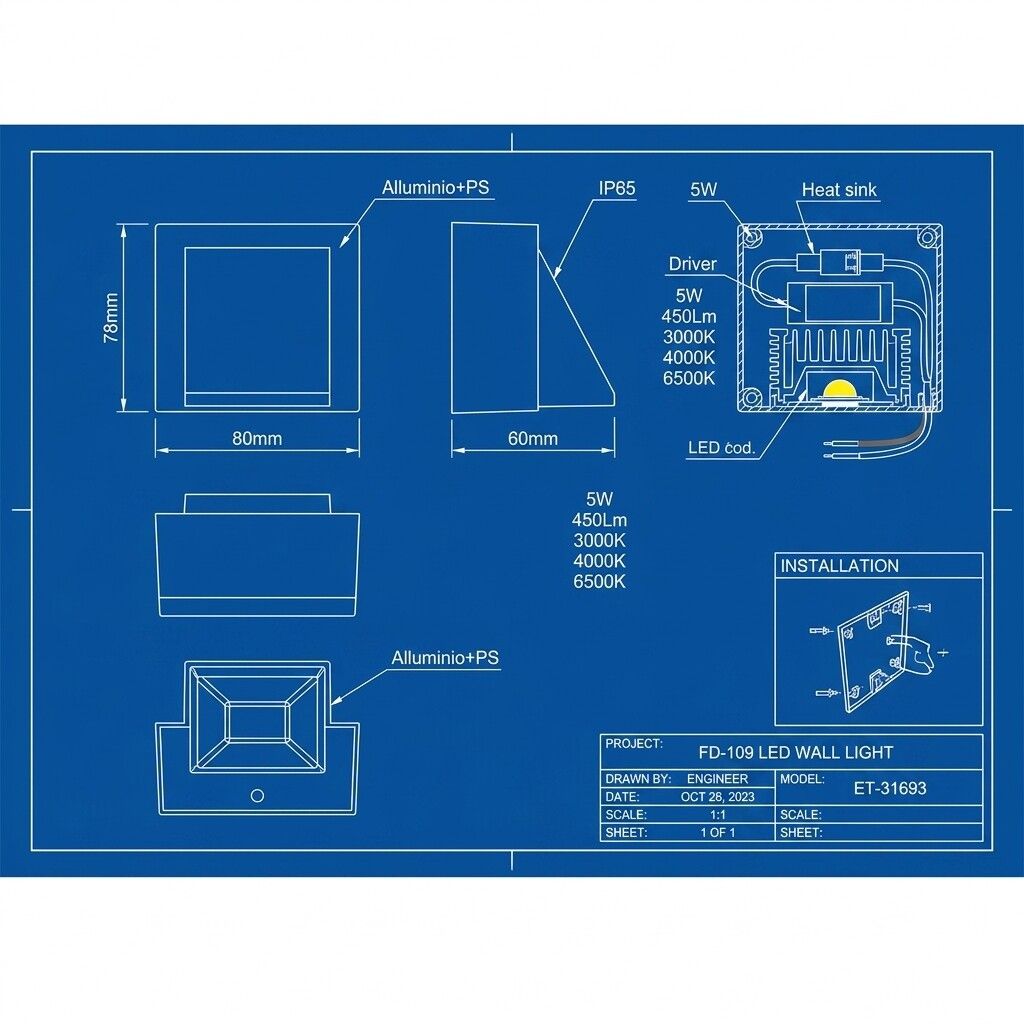 applique led da esterno grifi 3 colori fd-109-g 5w ip65 luce direzionale - dettaglio 3