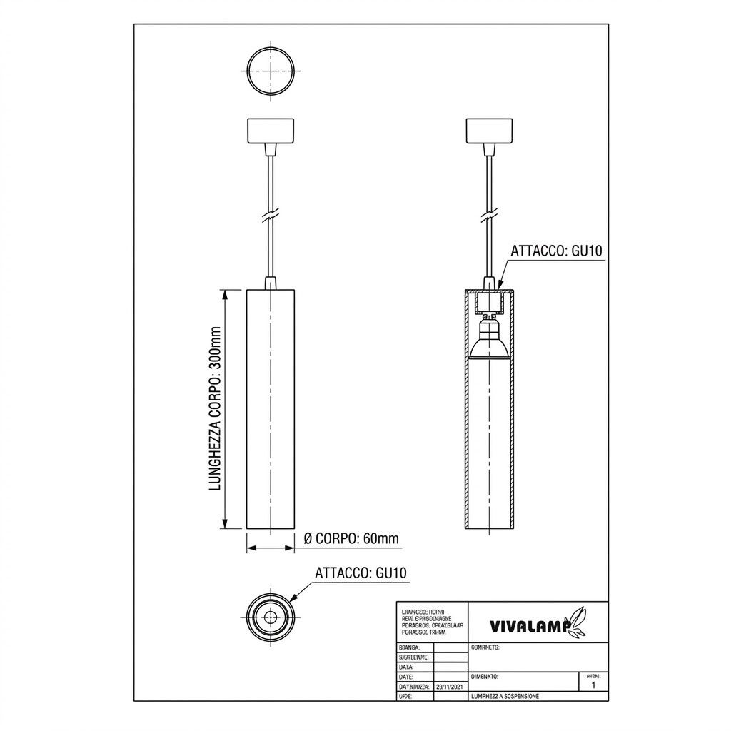 lampada a sospensione vivalamp cilindrica bianca gu10 30 cm - dettaglio 2