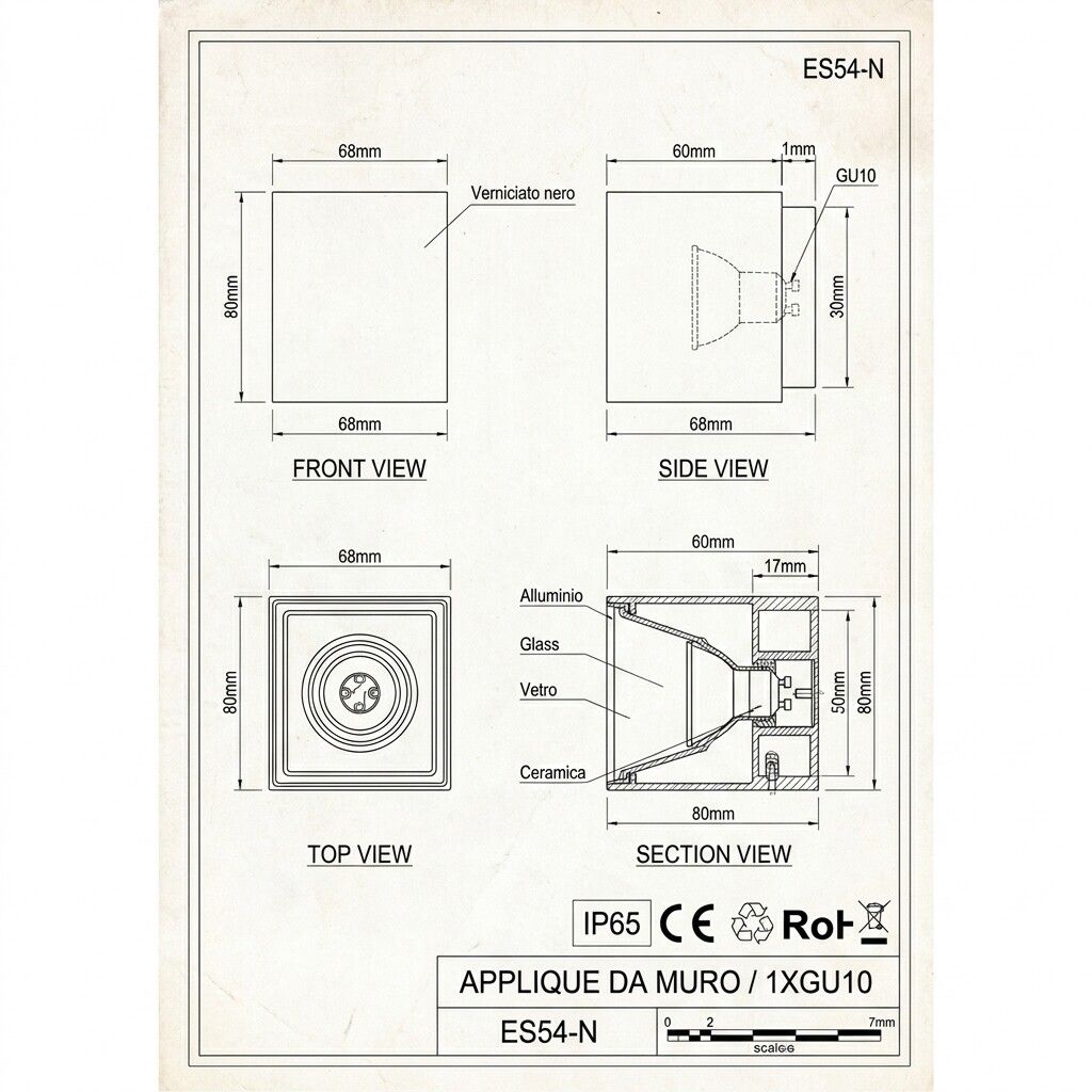 applique da esterno universo es54-n nera 1xgu10 ip65 - dettaglio 2